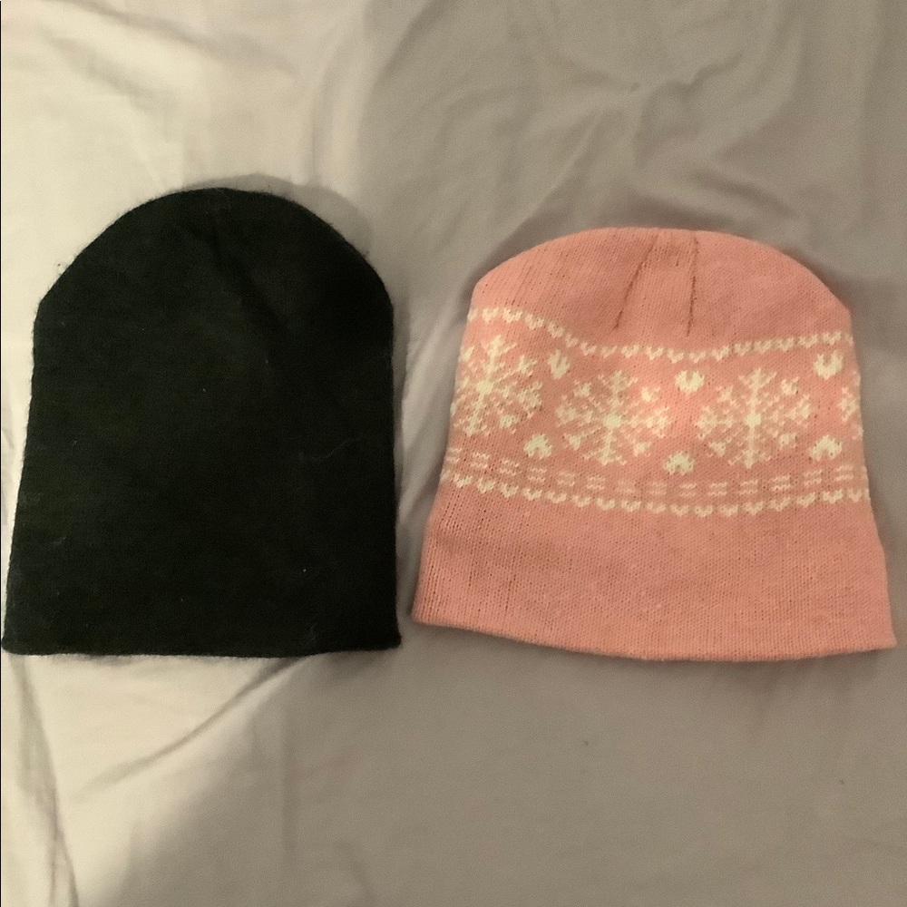 2 Beanie Hats Black and Pink